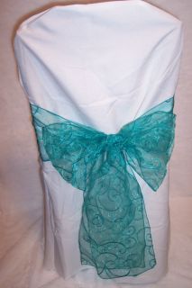 10 Teal/Jade Embroidered Organza Chair Sashes