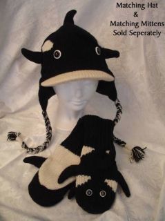 ORCA MITTENS knit ADULT whale FLEECE LINED animal costume shamu HAT