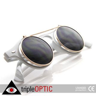 Steampunk Inspired Circle Flip Up Glasses / Sunglasses (White Gold
