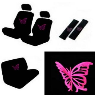 Butterfly Pink Girly Black Van Seat Covers Front Rear + Steering Wheel