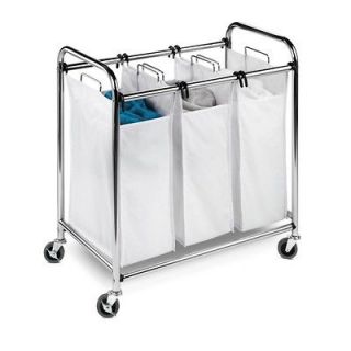 Sorter Hamper Basket Cart w Wheels 3 Bin Home Clothes Organizer