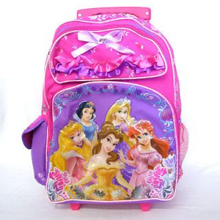 Disney Princess 16 Girls Rolling Trolley Wheels Pink Purple Backpack