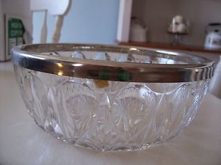 Large Cut Glass Lead Crystal Bowl with Silver Rim