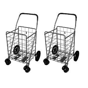 Carts Basket folds Flat for Storage front Rotating wheels Jumbo size