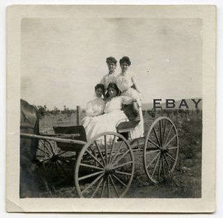 WOMEN ON BUCKBOARD WAGON, EMBRACE, Dresses Fashion   1915 Vtg Old