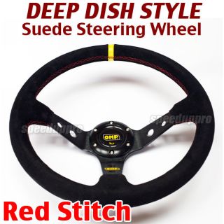 350mm Suede Deep Dish Steering Wheel Corsica Style 14 inch BLACK (Red