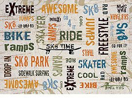 SPORTS XTREME~QT FABRIC~BY 1/2 YD~SKATE BOARDS~BICYCLE S~WORDS ON GREY