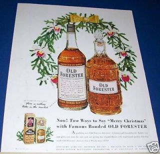1951 Old Forester Kentucky Whisky Christmas Wreath Ad