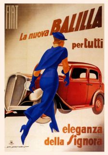 Fiat Fashion Lady Car Elegant Balilla Italia Italy Vintage Poster Repo