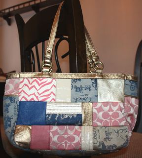 COACH 2011 AUTHENTIC 398 Patchwork Multi color Gold Leather Tote Purse