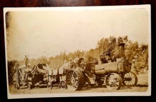 Crew Pulling Farm Equipment Photo Postcard CA 1909 Steel Wheels