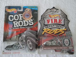 Hot Wheels Cop Rods and Fire Department Rods Scorchin Scooter Lot of