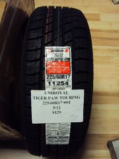 Uniroyal Tiger Paw Touring 225 60R17 99T Brand New Tire