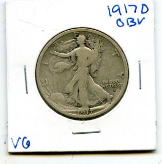 obverse Walking Liberty Silver Half Dollar, Key date with full rim