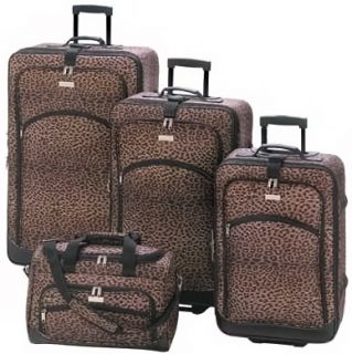 Luxurious 4pc Leopard Print Luggage Set Suitcase Wheels