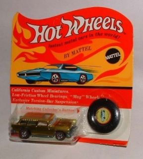 1970 HOT WHEELS RED LINE CLASSIC NOMAD YELLOW RARE PLASTIC BUTTON MINT