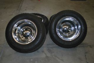 Set of Four Unilug Wheels and Tires 5 Lug 15x10 Chrome