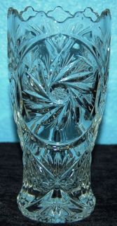 Cut Lead Crystal Flower Vase with Unique Rim and Swirls