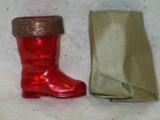 Christmas Rosbro Plastic Santa Boot Candy Container Gold Rim