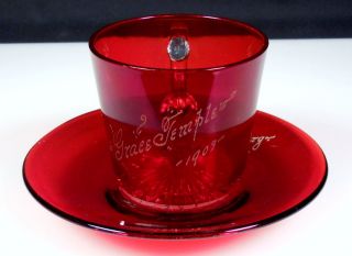 Ruby Stained Glass 1903 Cup Saucer Keithsburg IL