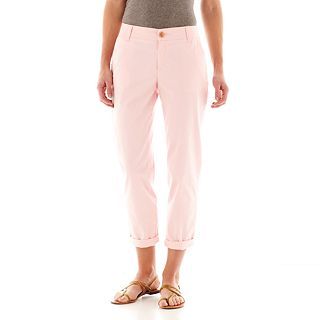 Liz Claiborne Twill Cropped Chino Pants, Pink, Womens