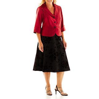 Dana Kay Notch Collar Skirt Suit Plus, Black, Womens