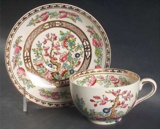 Alfred Meakin India Tree Flat Cup & Saucer Set, Fine China Dinnerware   Gold Bor