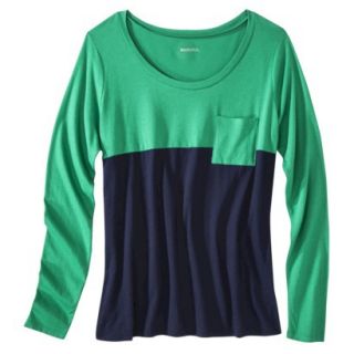 Merona Womens Long Sleeve Colorblock Tee   Green/Navy XS