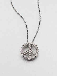 Roberto Coin Diamond and 18K White Gold Peace Symbol Necklace   Silver