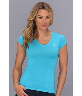 U.S. Polo Assn Solid V Neck Tee Womens T Shirt (Blue)