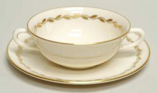 Lenox China Golden Wreath Flat Cream Soup Bowl & Dessert Plate/Saucer Set, Fine