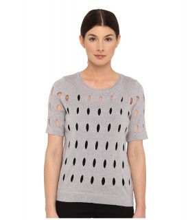 Tibi Hole Knit Sweaters All Over Hole Knit Shirt Pullover Womens Short Sleeve Pullover (Gray)
