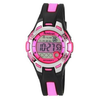 Womens Armitron Resin Strap Digital Chronograph Watch   Pink Dial