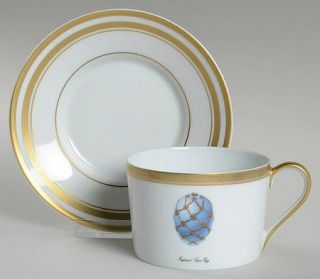 Faberge Imperial Egg Collection Flat Cup & Saucer Set, Fine China Dinnerware   O