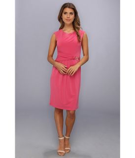 Ellen Tracy Cap Sleeved Crepe With Draped Hardware Womens Dress (Pink)
