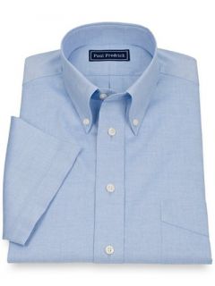 Paul Fredrick Mens 2 Ply Cotton Pinpoint Button Down Collar Short Sleeve Dress