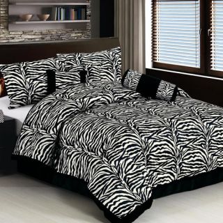 LaCozee Classic 7 Piece Zebra Print Comforter Set LZQ1019 Size Queen