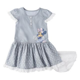 Disney Minnie Mouse Infant Toddler Girls Cap Sleeve Sun Dress   Light Chambray