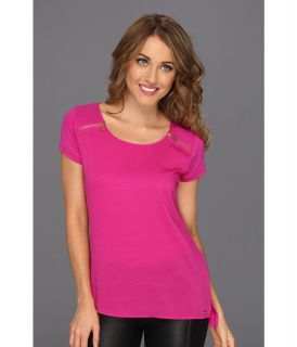 Calvin Klein Zip Mix Media Tee Womens T Shirt (Pink)