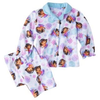 Dora the Explorer Toddler Girls Long Sleeve Button Down Coat Pajama Set  