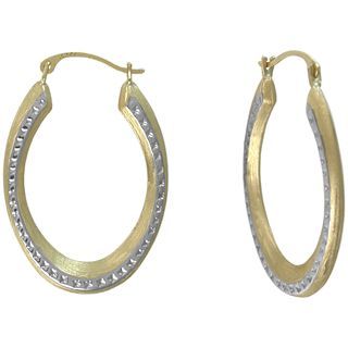 10K Two Tone Gold Oval Hoop Earrings, Womens