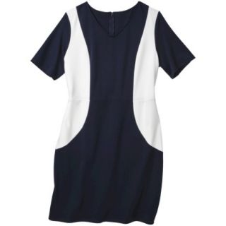 Merona Womens Plus Size V Neck Colorblock Ponte Dress   Navy/Cream 1