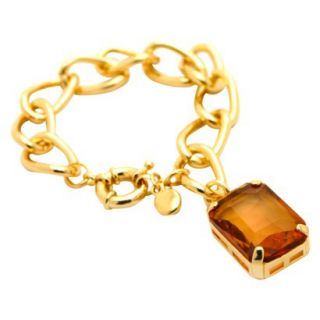 Womens Chain Link Bracelet with Rectangular Stone Charm   Gold