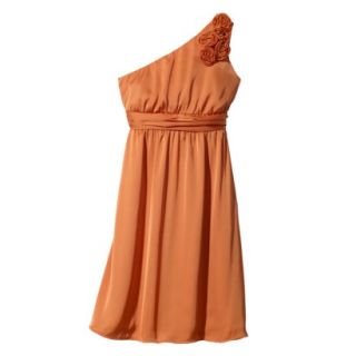 TEVOLIO Womens One Shoulder Rosette Silky Chiffon Dress   Florida Mango   10