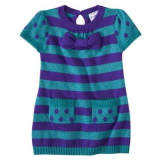 Infant Toddler Girls Short Sleeve Striped Sweater Dress   Purple 4T