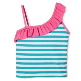 Xhilaration Girls Striped Asymmetrical Tankini Top   Turquoise L