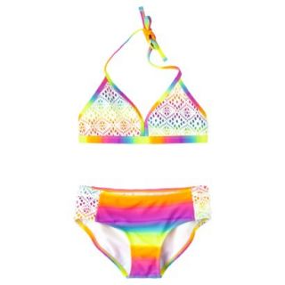 Xhilaration Girls 2 Piece Tie Dye Halter Bikini Swimsuit Set   Rainbow L