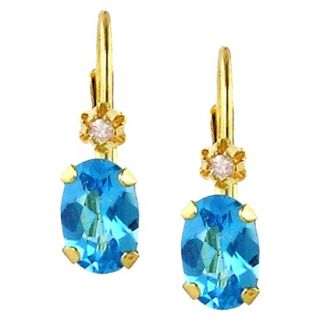 10K Yellow Gold Swiss Blue Topaz and Diamond Accent Leverback Earrings