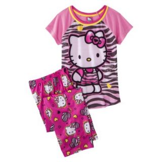 Hello Kitty Girls 2 Piece Short Sleeve Pajama Set   Pink 4