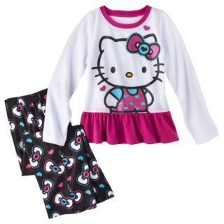 Hello Kitty Girls 2 Piece Long Sleeve Pajama Set   White M